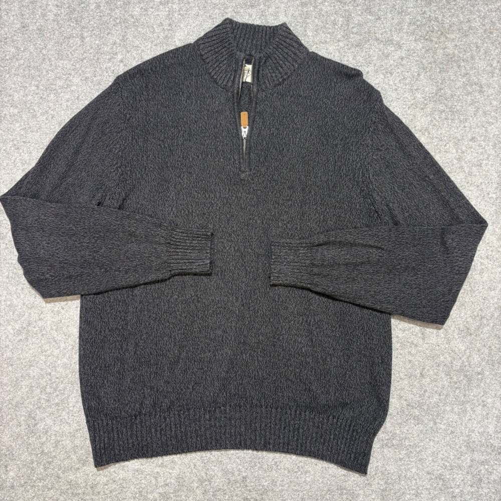 St Johns Bay Mens Large Charcoal Gray Marl 100% Cotton Quarter Zip Sweater